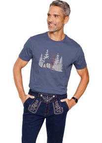 Herren Kurzarmshirt mit platziertem Hirsch-Druck rauchblau