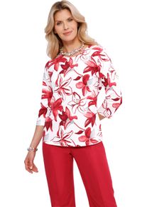 Damen 3/4-Arm-Shirt mit floralem Allover-Muster ecru-rot-bedruckt