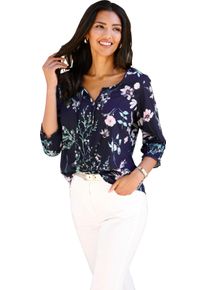 Damen Schlupf-Bluse mit Rüschen an den Ärmelabschlüssen marine-hellrosé-bedruckt