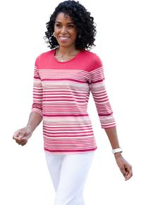 Damen 3/4-Arm-Shirt aus Baumwolle, gestreift fuchsia-ecru-geringelt