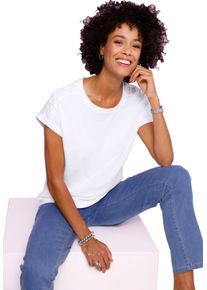 Damen Rundhalsshirt mit Rautensteppung ecru