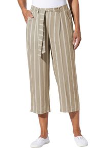 Damen 3/4-Hose mit fixiertem Bindeg&uuml;rtel beige-ecru-gestreift