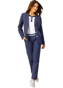 Damen Blazer mit goldfarbenen Schmuckkn&ouml;pfen marine-weiss-gestreift