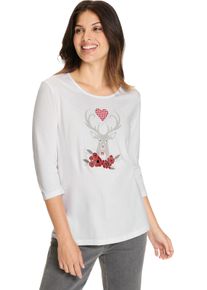 Damen 3/4-Arm-Shirt mit Hirsch-Motiv weiss-rot-bedruckt