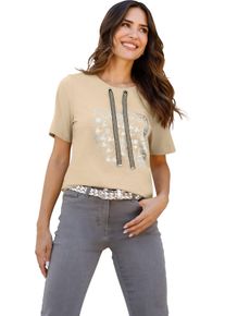 Damen Kurzarmshirt mit Glanz-Druck beige