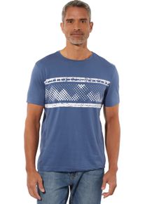 Herren Rundhalsshirt mit Druck im Vorderteil jeansblau-weiss