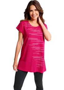 Damen Longshirt mit Folien- und Glitzerdruck pink