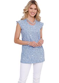 Damen Longshirt mit kurzen Flügel-Ärmeln bleu-weiss