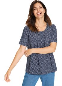 Damen Kurzarmshirt mit Biesenpartie dunkelblau-weiss-bedruckt