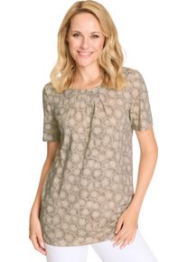 Damen Longshirt mit Falten am Ausschnitt sand-taupe-bedruckt