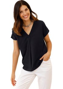 Damen Kurzarm-Bluse mit Falte im Vorderteil schwarz