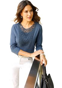 Damen 3/4-Arm-Shirt mit Spitze am Ausschnitt rauchblau