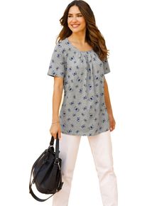 Damen Longshirt im Schmetterlings-Dessin grau-meliert-marine-bedruckt