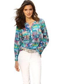Damen Langarm-Bluse im Digital-Druck weiss-türkis-bedruckt