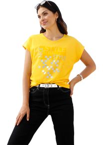 Damen Kurzarmshirt mit silberfarbenen Effekten sonnengelb