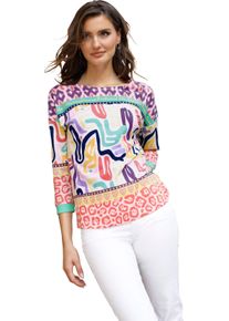 Damen 3/4-Arm-Shirt mit Bordüren-Print weiss-koralle-bedruckt