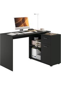 Eckschreibtisch »AUGSBURG«, Schreibtisch/ Sideboard m. Stauraum, beids. montierb., 117 oder 148 cm , schwarz , FMD