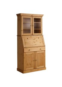 Sekretär »Rosi im Landhausstil«, Schreibtisch aus Massivholz, mit Vitrine, in 2 Breiten , beige , Home Affaire