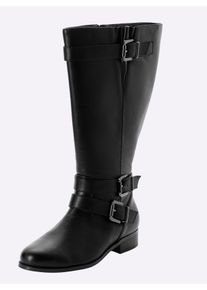 sheego Witt Damen Weitschaftstiefel mit Schnallenb&auml;ndern, schwarz, Gr&ouml;&szlig;e 41, 100% Polyurethan
