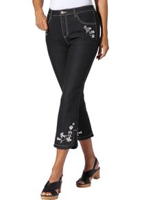 Damen 7/8-Jeans mit Blütenstickerei black-denim