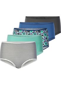 Damen Taillenslip mit elastischem Bund 2x bedruckt + jeansblau + blaugrün + graphit