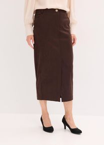 Bleistiftrock aus Velourslederimitat in braun, Gr&ouml;sse 52, bonprix