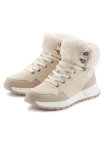 Lascana , Winterstiefelette »High Top Sneaker, Schnürschuh, Boots, Stiefelette«, aus wasserabweisendem Material mit Warmfutter VEGAN , beige , Mit...