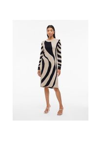 Vila, Unisex, Midikleid &raquo;VITIF CREWNECK KNIT MIDI DRESS- NOOS&laquo; Sommerkleid, natural melange detail:schwarz, animal, M, N-Gr, Kleid in Midil&auml;nge von 