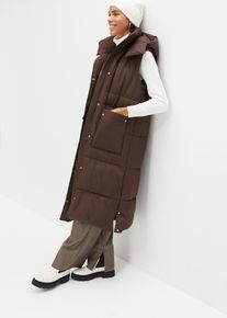 Veste sans manches matelass&eacute;e en polyester recycl&eacute; avec capuche amovible en marron, Taille 42, Couleur/Motif: marron fonc&eacute;, bonprix