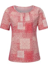 Damen Rundhalsshirt mit Knopfleiste, kurz hummer-bedruckt