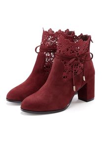 Lascana, Unisex, Lascana High-Heel-Stiefelette mit modischer Spitze und bequemen Blockabsatz, Ankle Boot, Stiefel, bordeaux, 40, Mit tollem femininen 