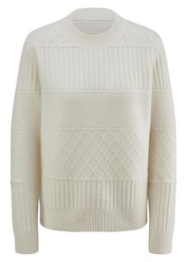 Fadenmeister Berlin - Rundhals-Pullover, weiss, Gr. 40, Schurwolle