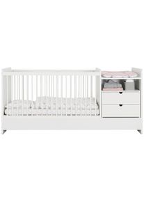 My Baby Lou Gitterbett , Weiss , Holz, Holzwerkstoff , Buche , massiv , 75x95x205 cm , zum Juniorbett umbaubar, höhenverstellbar, Lattenrost