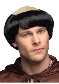 Boland Schwarze M&ouml;nch Per&uuml;cke mit Glatze