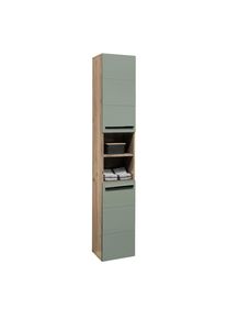 Mid.you Hochschrank , Gr&uuml;n, Eichefarben , Holzwerkstoff , 2 F&auml;cher , einzeln stellbar , 34x190x31 cm , Made in EU , stehend , Badezimmer, Badm&ouml;belsets & -serien, Badm&ouml;belserien