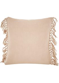 Dekokissen »Hevin« Musselin Optik, 2-er Set, ohne Füllung, mit Fransen , beige , LeGer Home by Lena Gercke , Obermaterial: 100% Baumwolle