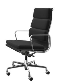 Soft Pad Chair EA219 / EA 219 HOHER RÜCKEN , DREHBAR, LEDER PREMIUM F NERO MIT KONTRASTNAHT, GESTELL VERCHROMT Vitra EINZELSTÜCK