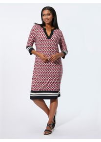 WITT Damen Jerseykleid mit 3/4-&Auml;rmeln, rot-schwarz-bedruckt, Gr&ouml;&szlig;e 48, 95% Polyester, 5% Elasthan