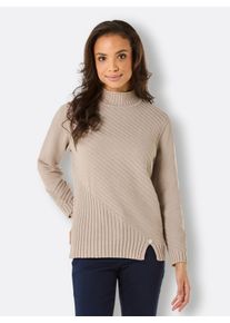 CREATION L PREMIUM Witt Damen Stehkragenpullover Schlitz am Saum, sesam, Größe 50, 100% Baumwolle