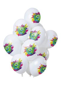 Folat 9e anniversaire 12 ballons en latex Color Splash