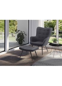 Sessel »Uta« 1 Stk. tlg. wahlweise mit oder ohne Hocker, in Cord, Samt oder Webstoff , grau , ByLiving