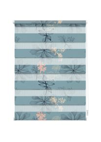 LICHTBLICK Original, LICHTBLICK ORIGINAL Doppelrollo &raquo;Duo Rollo Klemmfix, ohne Bohren, blickdicht, Aqua Floral - Blau&laquo; halbtransparent freih&auml;ngend, 