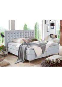ATLANTIC HOME COLLECTION, ATLANTIC HOME COLLECTION Boxspringbett &raquo;Anni&laquo; mit Bonnell-Federkernmatratze und Topper, hellgrau, Bezug: Strukturstoff (100%