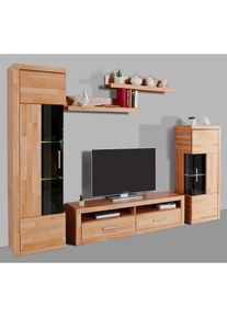 Home Affaire , Wohnwand »Ribe Wohnwand Set-5 St.« Set, 5 Stk. tlg. Glaseinsatz aus gehärtetem Glas,Böden teilweise versetzbar , beige , Die...