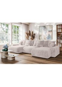 Home Affaire Wohnlandschaft »LAKESIDE mit Bettfunktion und Bettkasten, Masse B/T/H: 332,5/142/84 cm« U‐Form mit vielen Kissen und Wellenunterfederung , beige ,...
