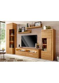 Home Affaire , Wohnwand »Ribe Wohnwand Set-5 St.« Set, 5 Stk. tlg. Glaseinsatz aus gehärtetem Glas,Böden teilweise versetzbar , braun , Die...