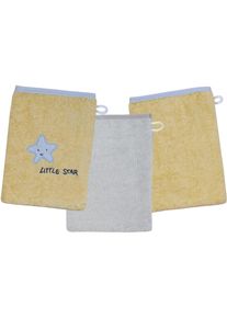 Wörner Waschhandschuh »Little Star Waschhandschuh 3er Set« 1x mit Stickerei Stern mit Schriftzug, 2x unifarben , gelb , Wörner , Obermaterial: 100% Baumwolle