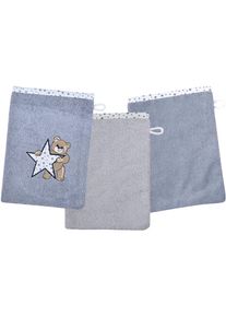 Wörner Waschhandschuh »Teddy/Stern Waschhandschuh 3er Set« 1x mit süsser Teddystickerei, 2x unifarben , grau , Wörner , Obermaterial: 100% Baumwolle