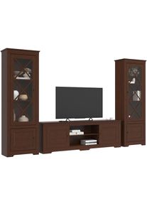 Wohnwand »Lisa« Set, 3 Stk. tlg. bestehend aus zwei Vitrinen und einem Lowboard, massives Kiefernholz , braun , Home Affaire