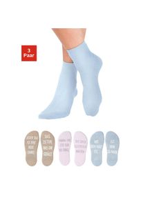 Arizona, Unisex, Kuschelsocken Packung, 3 Stk. tlg. mit Antirutsch in Form eines Spruches, rosa, camel, hellblau, 35-38, Mit Antirutsch-Gumminoppen (